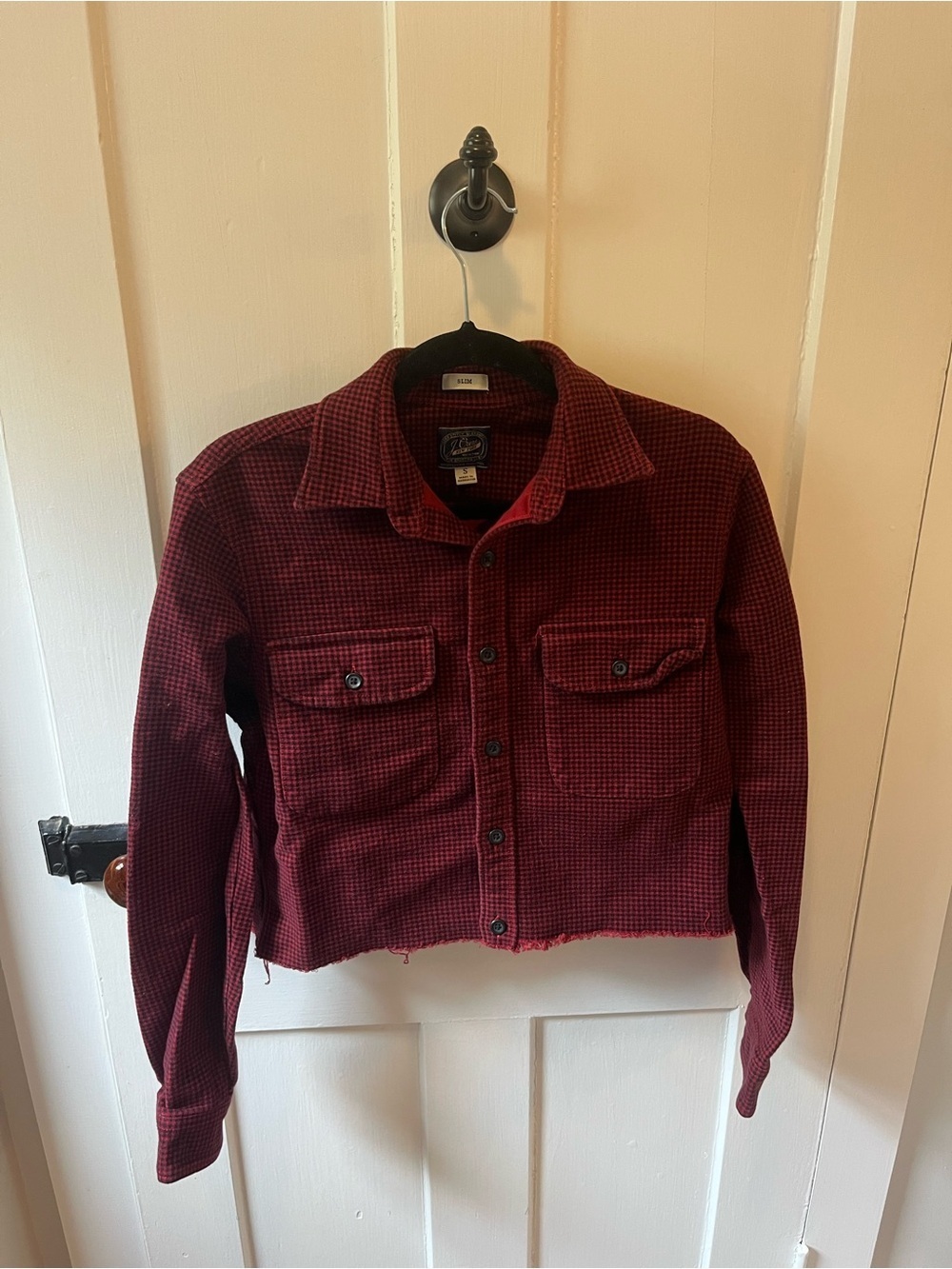 J. Crew Heavyweight chamois workshirt cropped Altered Jacket in mini check Red S